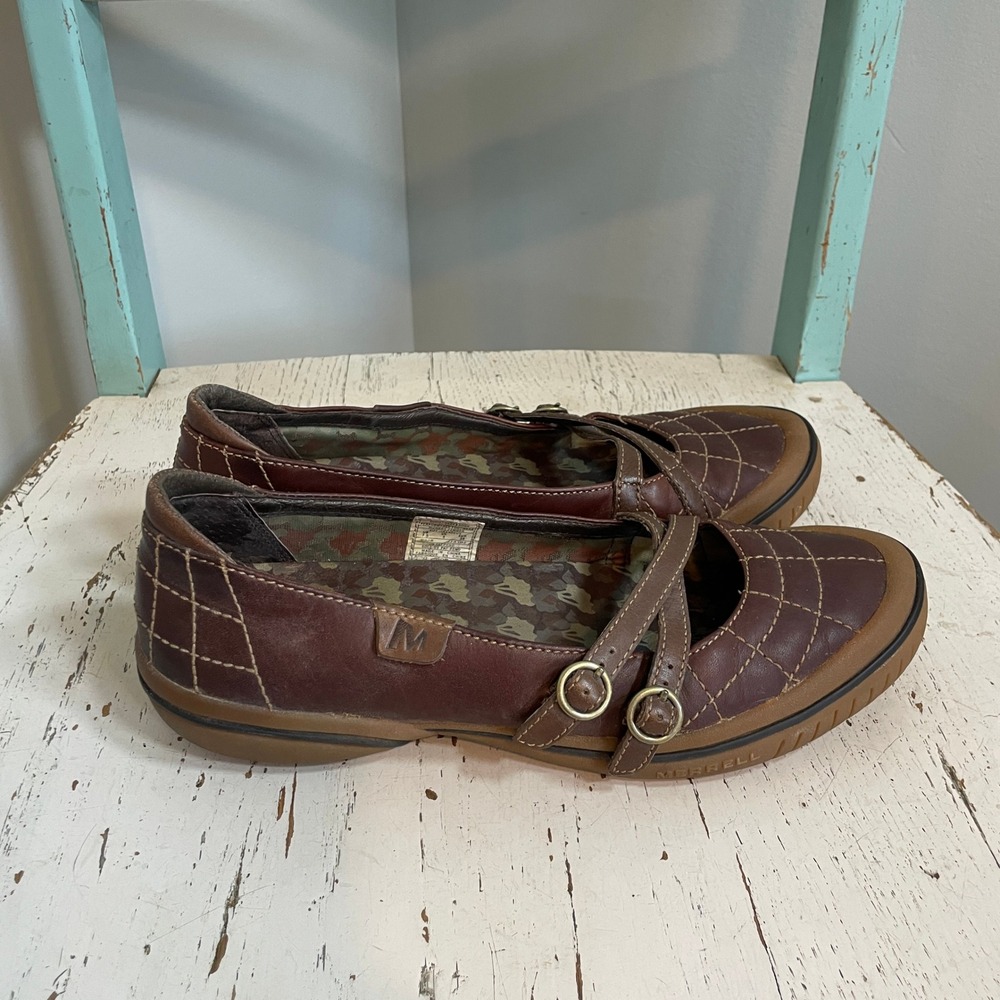 Merrell Zodiac Dark Brown Leather Mary Jane Flats J73182 Womens 7.5